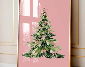 Coquette Christmas Tree Print with Bows, Girly Christmas, Love Shack Christmas Tree, Digital Download, Preppy Christmas, Dopamine Christmas