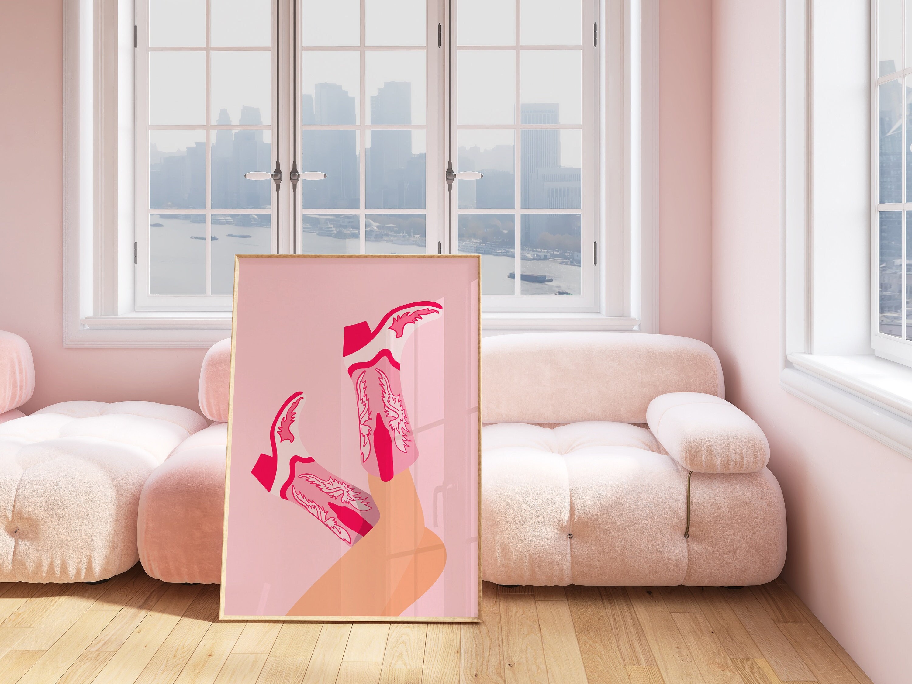 Cowgirl boots print, howdy rodeo poster, bachelorette decor, pink western poster, preppy room decor, indie room decor, y2k room decor