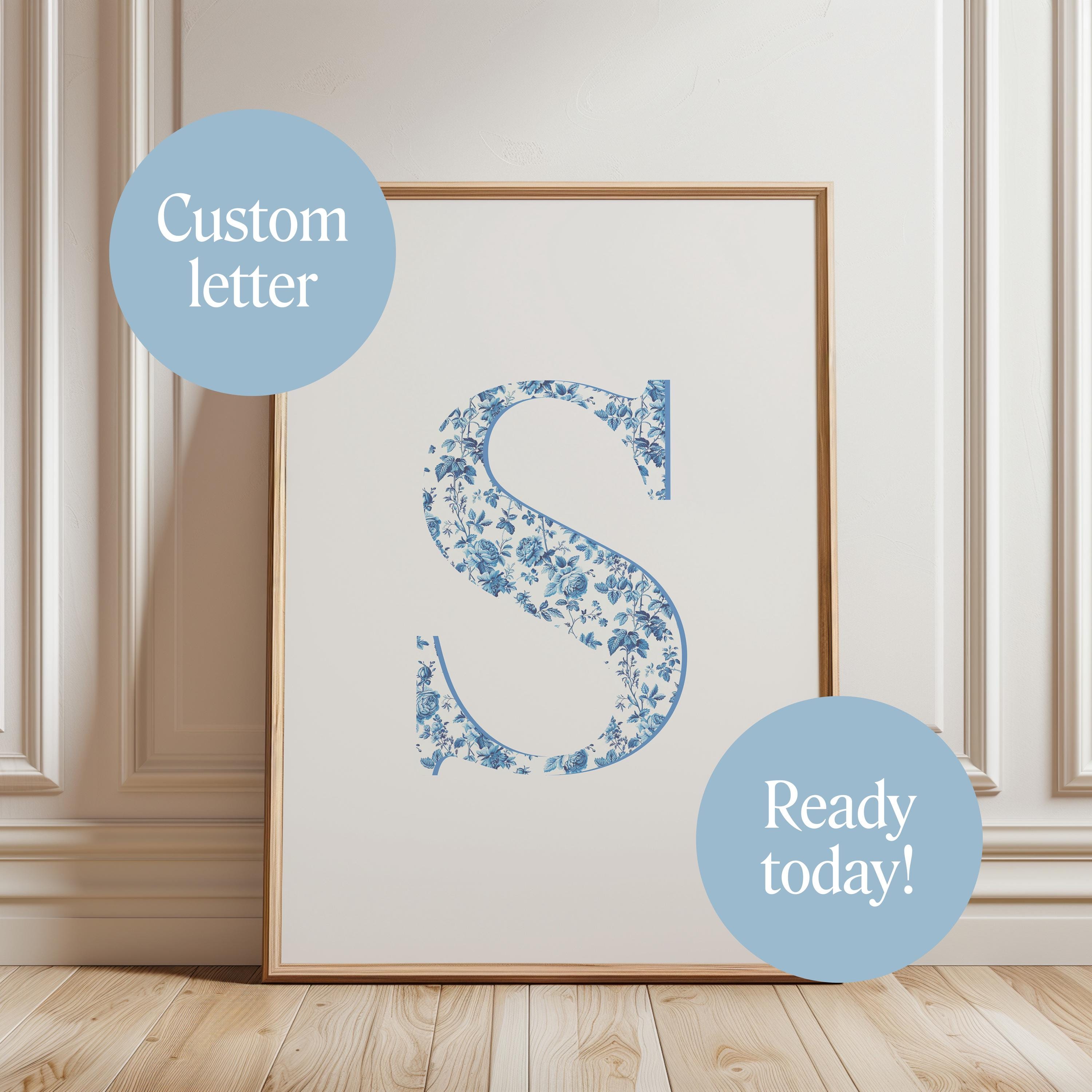 Custom Chinoiserie Letter Print, Light blue coastal granddaughter print, coastal cowgirl print,  Delft Blue Monogram Print, Gift For her