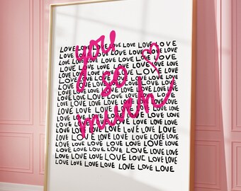 Love you trendy wall art print, cute apartment decor aesthetic poster, funny quote wall art preppy y2k room decor for teens, room essentials