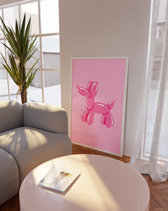 Pink balloon dog art (digital download), Dog Print, Dog Poster, Funny Dog Gift, Funky print, Eclectic wall art, Pink preppy wall art