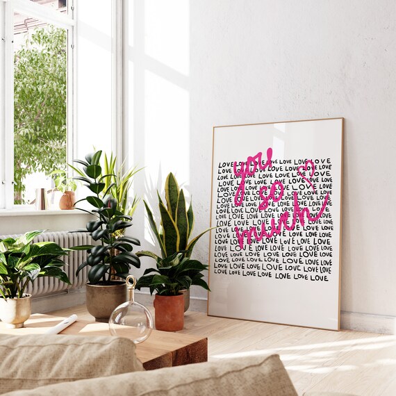Love You Trendy Wall Art Print, Cute Apartment Decor Aesthetic Poster,  Funny Quote Wall Art Preppy Y2k Room Decor for Teens, Room Essentials 