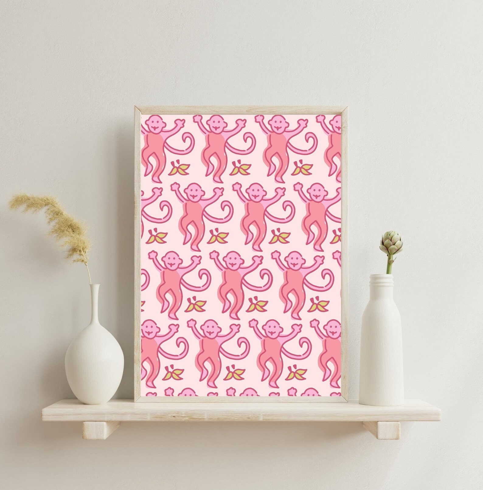 Preppy pink monkey art digital download Digital print Etsy