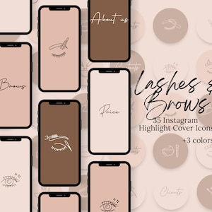 105 Lash & Brow Highlight Icons, DIY Instagram story covers, Brown feminine theme highlights template Ukrainian seller