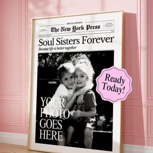 Soul Sistersのカスタム新聞プリント、パーソナライズされたポスター、親友へのギフト、ルームメイトへのギフト、親友の誕生日ギフト、女の子の寮の部屋の装飾