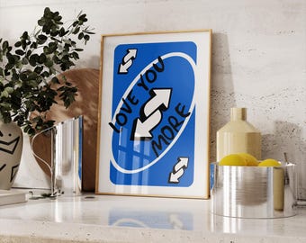 Stampa Love You More, stampabile arte murale retrò blu navy, arte murale con carte da gioco, decorazione murale preppy per San Valentino, arte murale alla moda