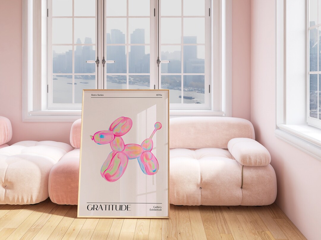 Balloon Dog Art, Trendy Holographic Wall Art, Retro Abstract Colorful