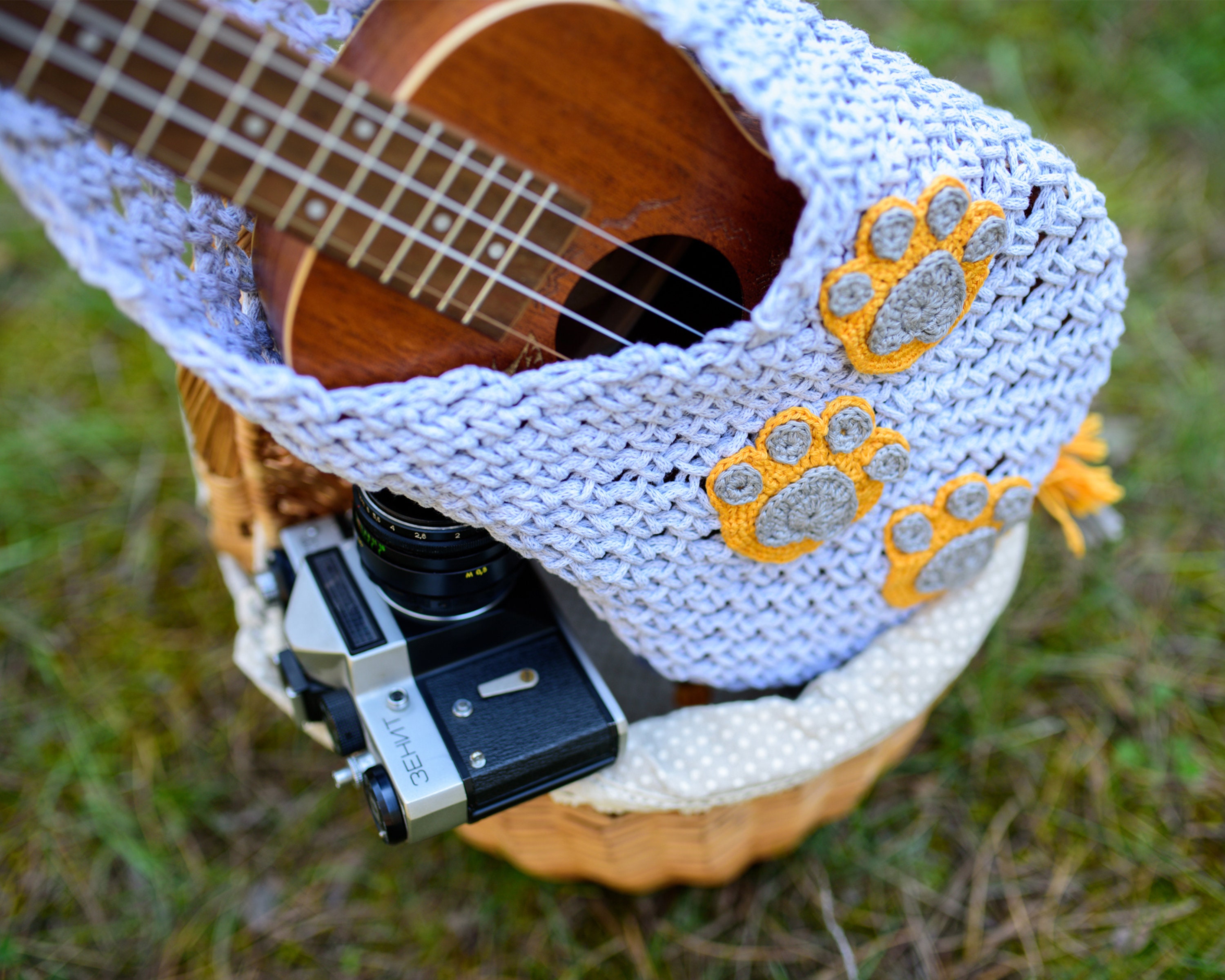 Crochet wall hanger for ukulele with cute decor Etsy