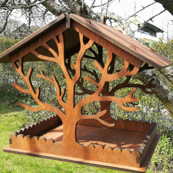 Mangeoire à oiseaux en bois - Nichoir d'extérieur fait main - Décoration de jardin écologique - Cadeau de jardinage