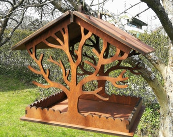 Mangiatoia per uccelli in legno - Casetta per uccelli fatta a mano all'aperto - Decorazione da giardino ecologica - Regalo di giardinaggio