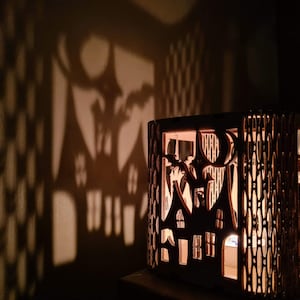 Halloween Candle Lantern - Scary House Candle Holder - Handmade Tea Light Holder