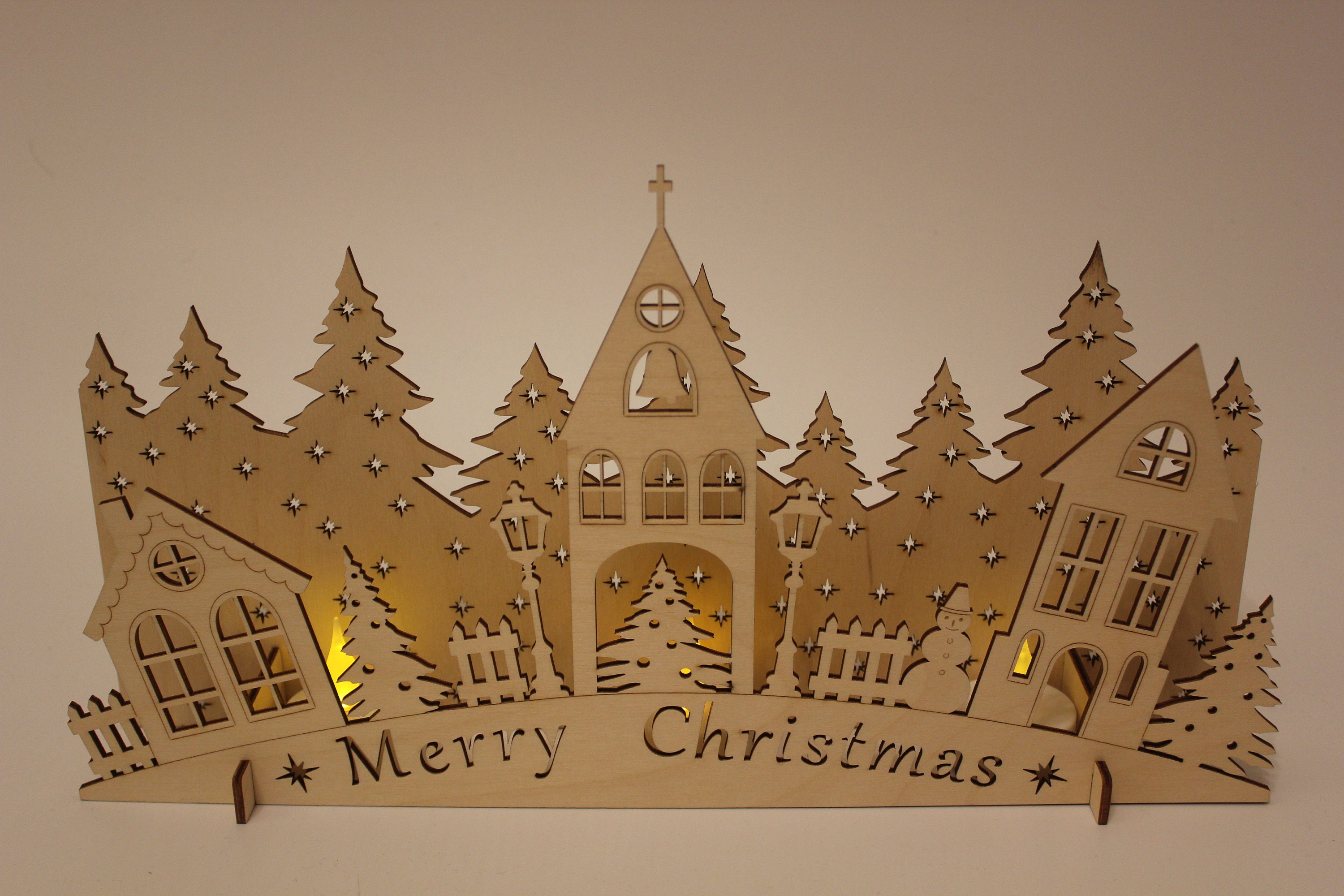 Kurt Adler 11.8" Battery Operated Light Up Wooden Christmas Village With Santa And Sleigh