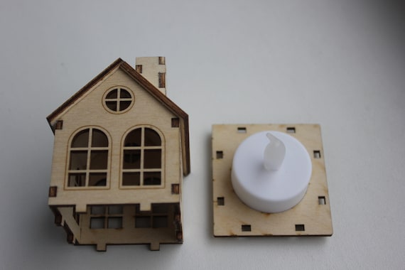 Set of 3 Wooden Christmas Houses With LED Lights - Christmas