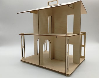 Wooden Dollhouse - 1:24 scale Plywood Dollhouse Kit - Small Dollhouse