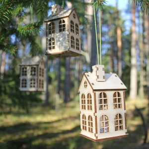 Set of 3 Wooden Christmas Houses with LED lights - Christmas Tree and Home Decorations - Christmas Tea LED Light Holder
