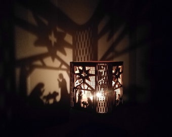 Christmas Candle Lantern - Jesus / Mary / Joseph Nativity Scene Candle Holder - Handmade Tea Light Holder and Decoration