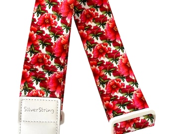 Silverstring Custom 2” Pink Flower Bloom Guitar Strap. The perfect strap for any guitar. Easy adjustment, fits all sizes.