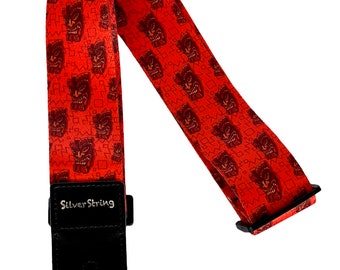 Silverstring Custom 2” Orange Tiki Guitar Strap. The perfect strap for any guitar. Easy adjustment, fits all sizes.