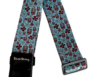 Silverstring Custom 2” Blue Tiki Guitar Strap. The perfect strap for any guitar. Easy adjustment, fits all sizes.