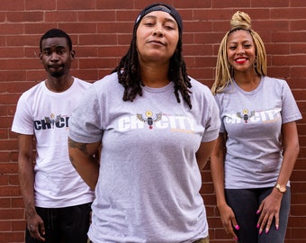 Camiseta con el logotipo de Chicity blanca/gris