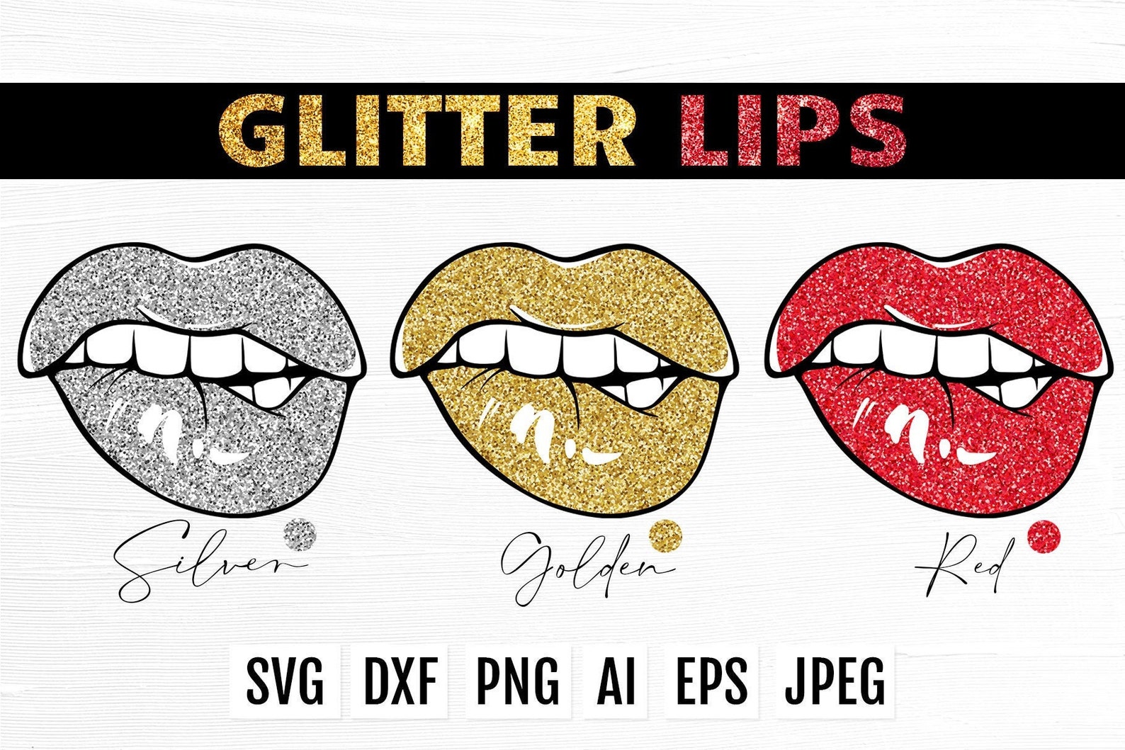 Glitter Lips Svg Png Lips Sublimation Biting lips Golden Etsy