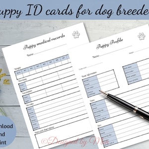 Cartes de chiots pour éleveurs de chiens : Fiches de profil de chiot et dossiers médicaux de chiot - formulaires d'éleveur, tableaux d'éleveur, pack de chiot d'éleveur, sac de chiot