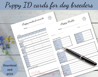 Tarjetas de cachorros para criadores de perros: Tarjetas de perfil de cachorros y registros médicos de cachorros: formularios de criadores, cuadros de criadores, paquete de cachorros de criadores, bolsa de cachorros