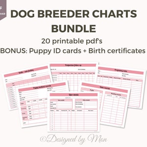 The ultimate dog breeder records bundle pink - breeder forms, whelping records, litter details, dog breeding, puppy birth certificates