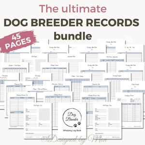 Bundel met fokkersrecords met werprecords: afdrukbare fokkerskaarten en puppyrecords voor je hondenfokkerij