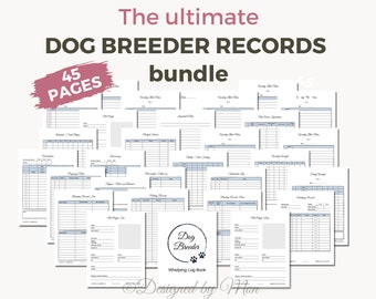 Paquete de registros de criadores de perros con registros de partos: cuadros de criadores de perros imprimibles y registros de cachorros para su negocio de cría de perros