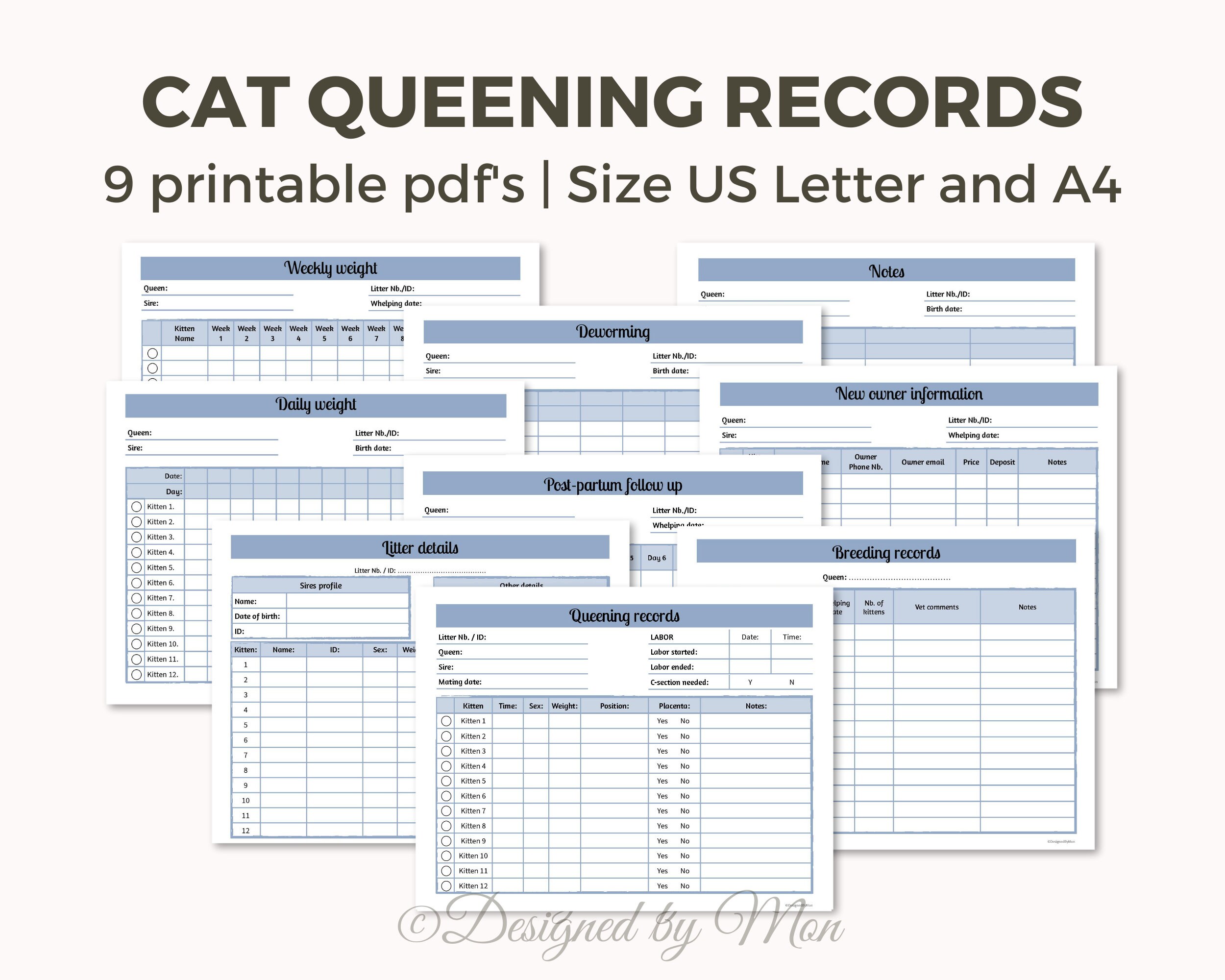 Essential Cat Breeding Charts Minibundle for Cat Breeders Cat Whelping