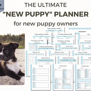 Pet planner for new puppy owners, Pet Care journal, Puppy planner, Essentials and socialization checklist,Puppy training,New puppy gift