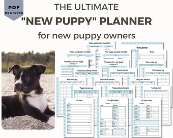 Pet planner for new puppy owners, Pet Care journal, Puppy planner, Essentials and socialization checklist,Puppy training,New puppy gift