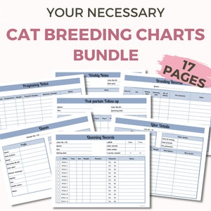 Pacchetto di tabelle di riproduzione dei gatti per allevatori di gatti - moduli per allevatori di gatti, registri di parto, registri di cucciolate, tabelle del peso dei gattini, registri degli allevatori di gatti