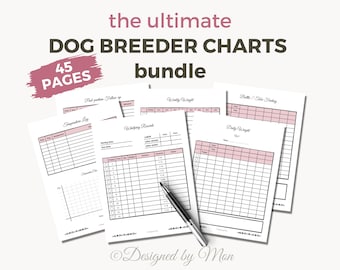 Paquete de registros de criadores de perros con registros de partos: cuadros de criadores de perros imprimibles y registros de cachorros para su negocio de cría de perros