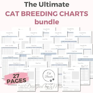 Cat breeding charts bundle for cat breeders - cat breeder forms, whelping records, litter records, kitten weight charts, cat breeder records