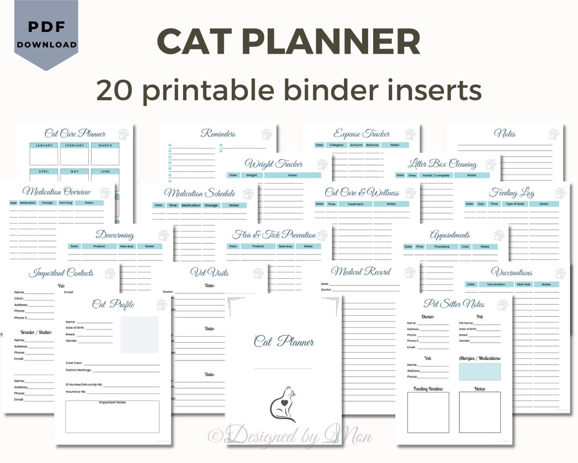 Pet Planner for Cat Owners Printable Cat Planner Cat Care Planner Pet ...