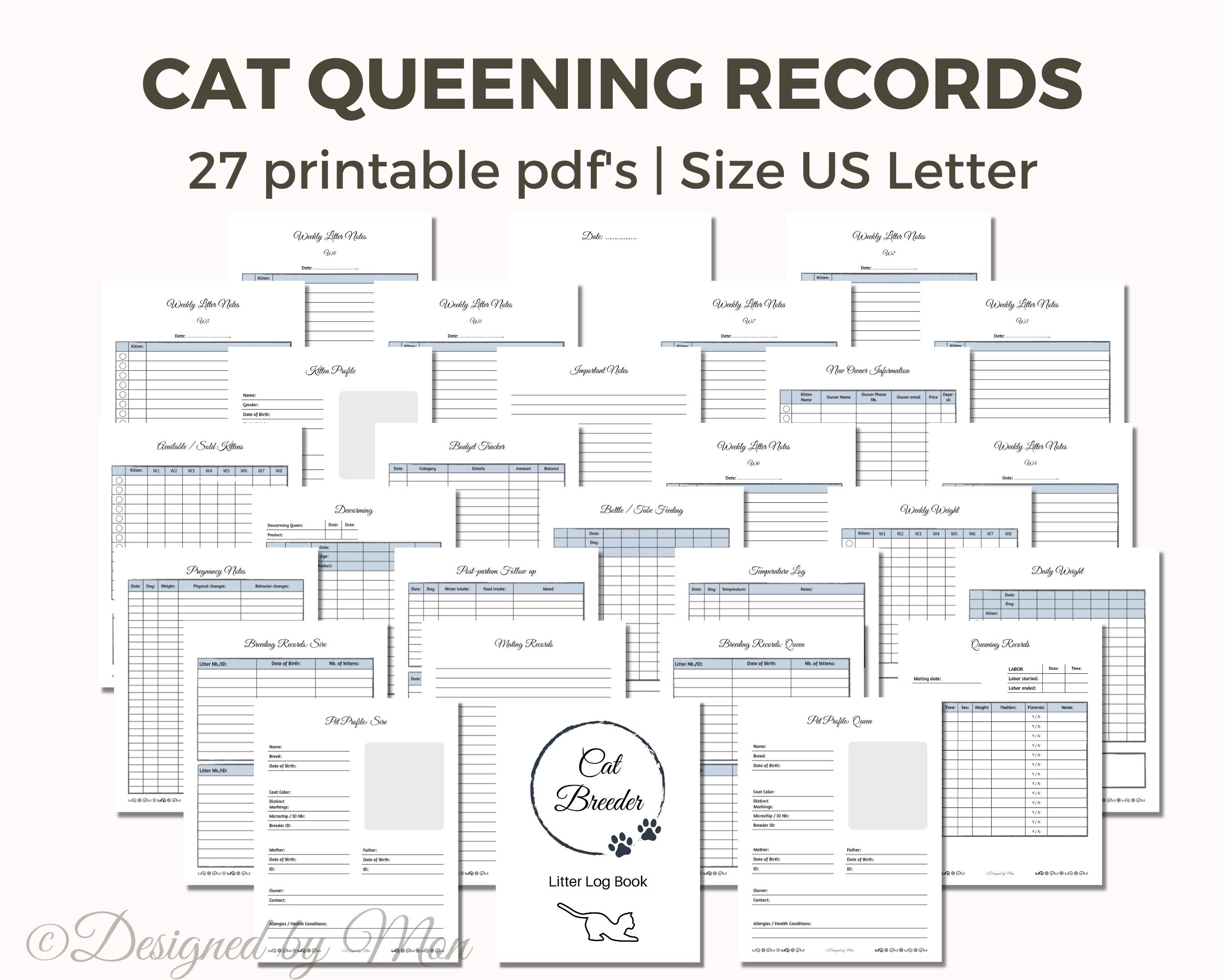 Cat Breeding Charts Bundle for Cat Breeders Cat Breeder Forms, Whelping