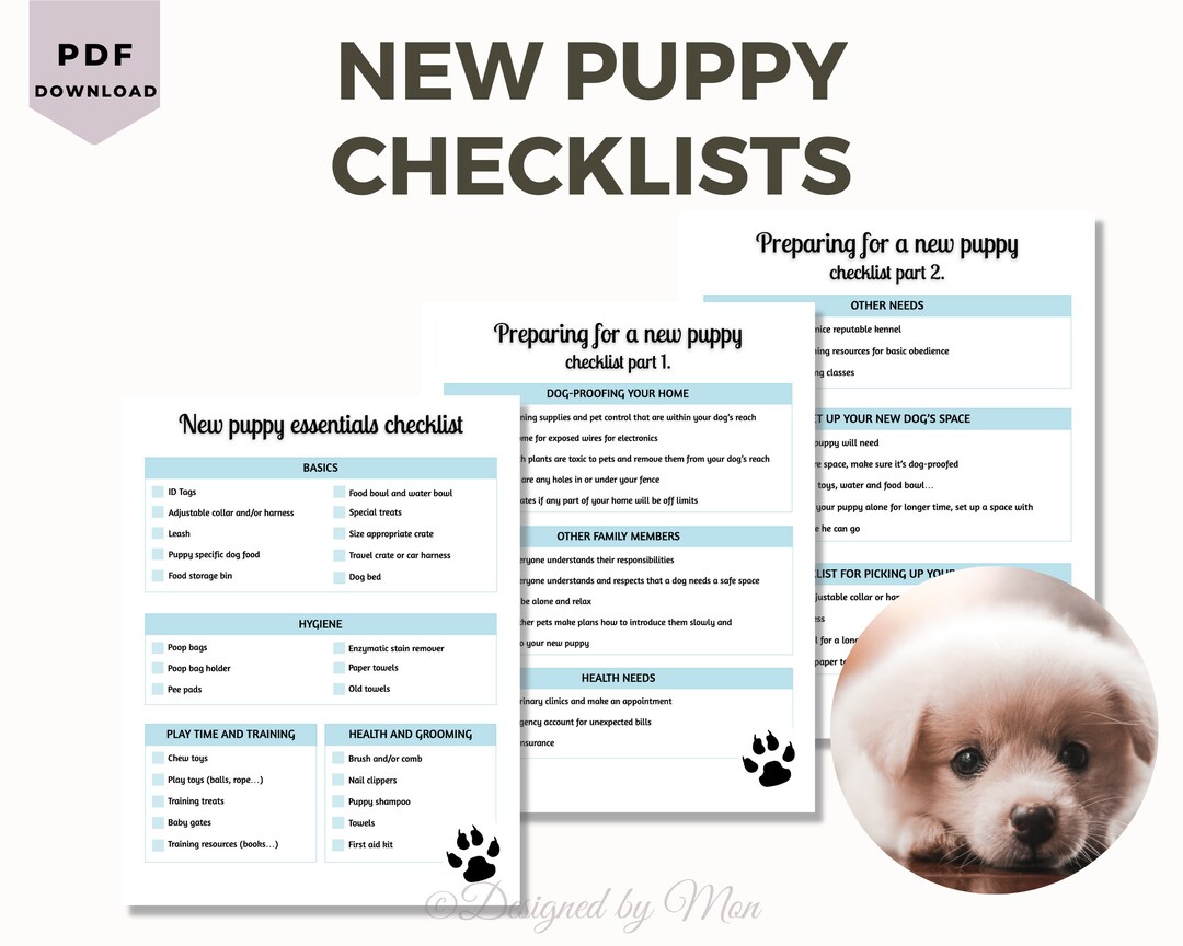 New Puppy Essentials Printable Checklists New Puppy Shopping List Preparing for a New Puppy Checklist New Puppy Planner Etsy