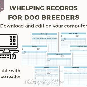 EDITABLE Dog breeder records for dog breeding - dog breeder forms, whelping records, puppy records, litter sheets, dog breeding charts