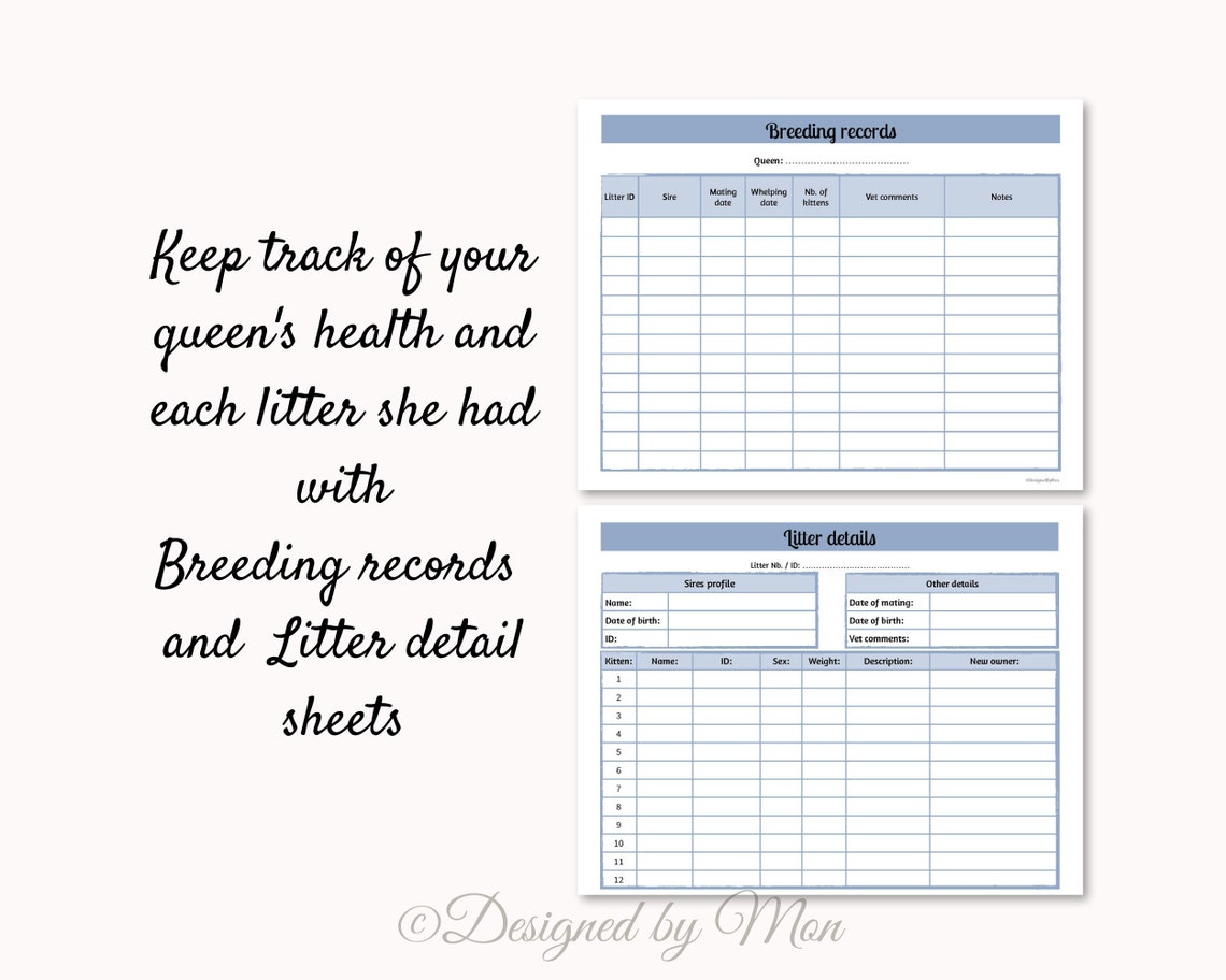 Essential Cat Breeding Charts Minibundle for Cat Breeders Cat Whelping