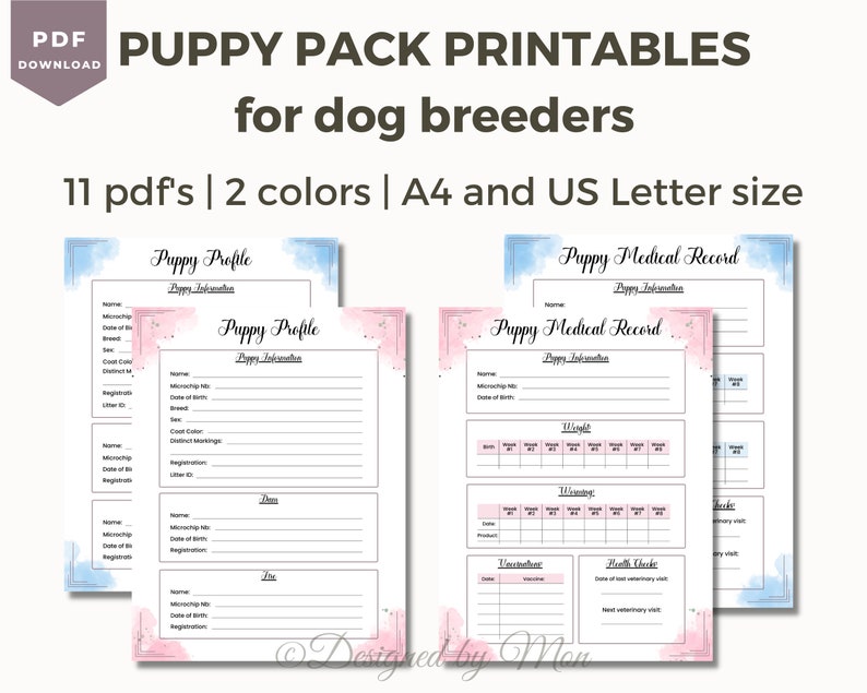 Puppy Pack Printables for Dog Breeding Puppy Kit Puppy Etsy