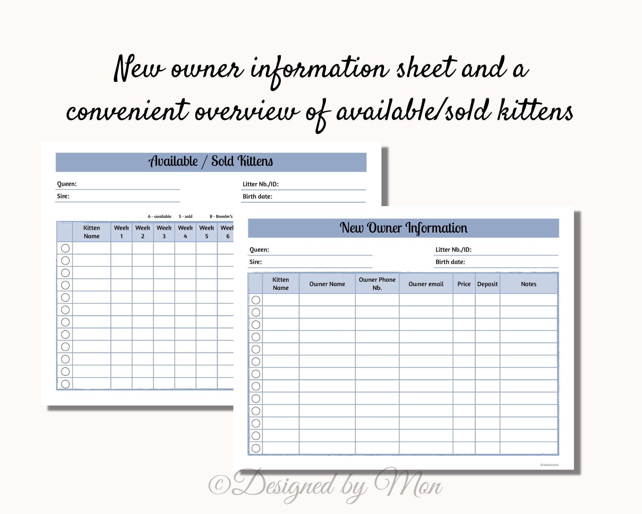 Cat Breeding Charts Bundle for Cat Breeders Cat Breeder Forms, Whelping