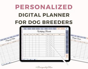 Personalized digital planner for dog breeders with breeding charts, breeding records and whelping records