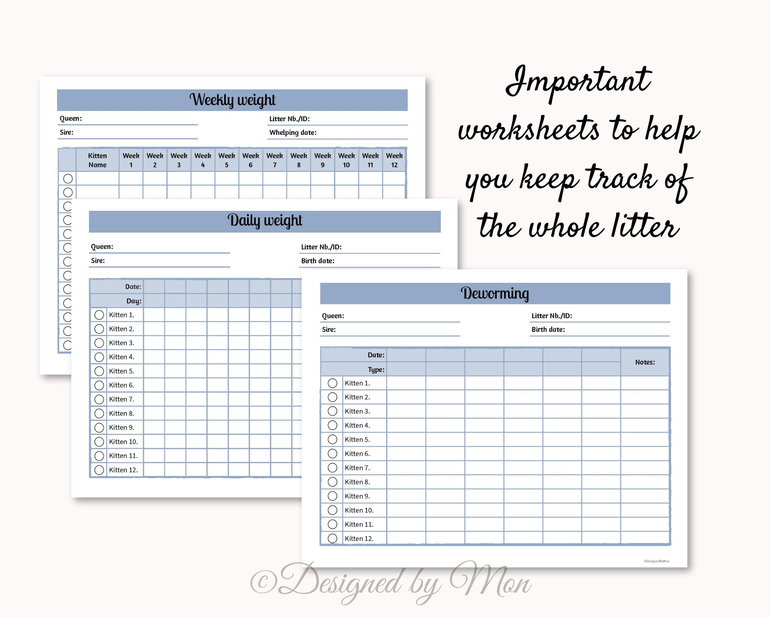 Essential Cat Breeding Charts Minibundle for Cat Breeders Cat Whelping