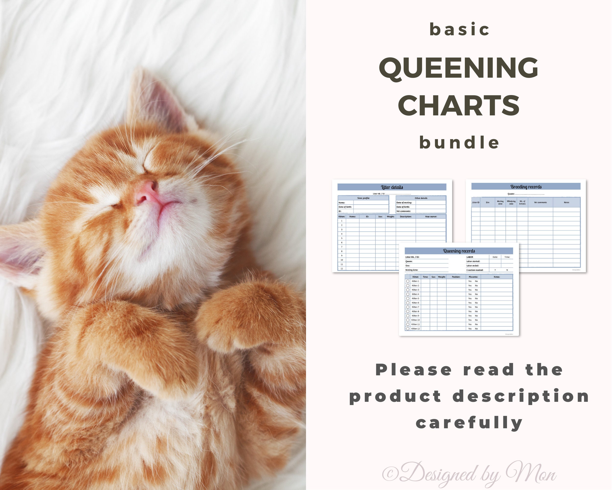 Essential Cat Breeding Charts Minibundle for Cat Breeders Cat Whelping