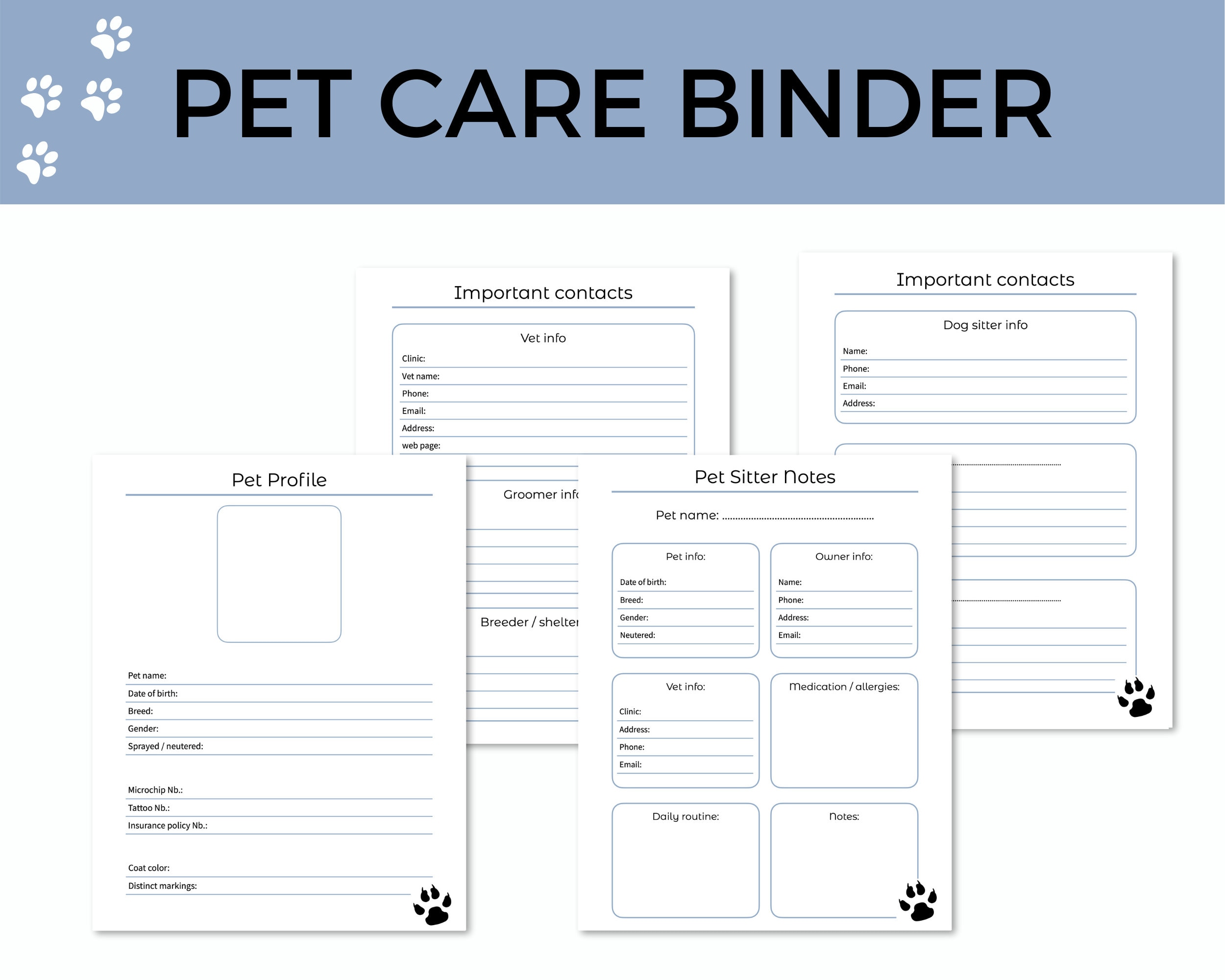 Minimalistic Pet planner for dog owners Pet Care Binder Dog Etsy España