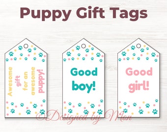 Printable puppy gift tags - dog treats tags, homemade treats tags, new puppy gift tags, puppy birthday tags
