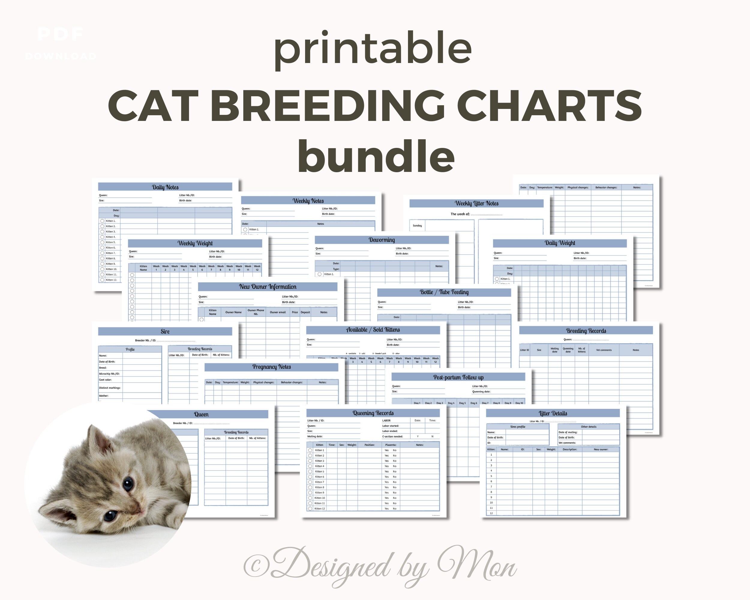 Cat Breeding Charts Bundle for Cat Breeders Cat Breeder Forms, Whelping ...