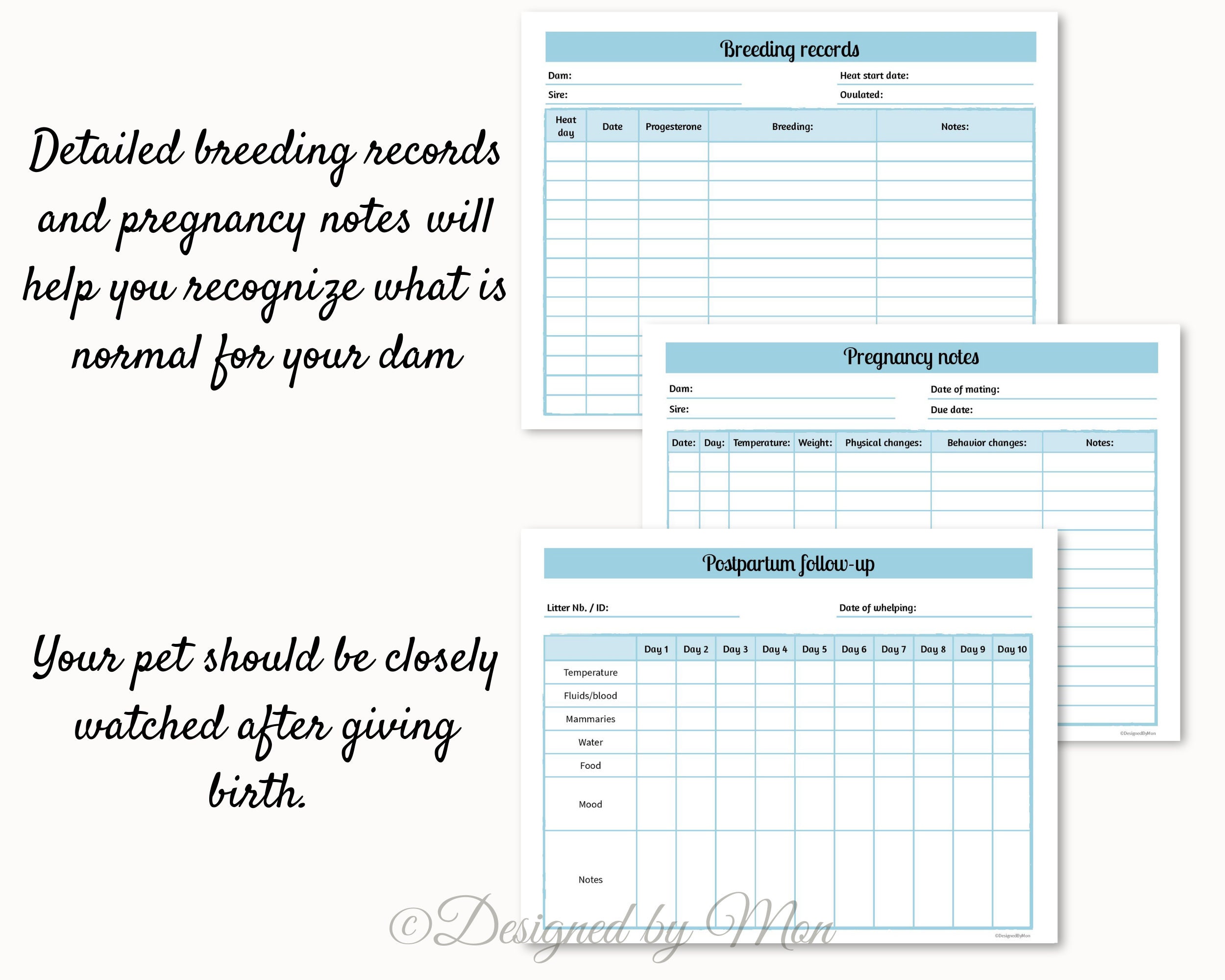 The Ultimate Dog Breeder Charts Bundle With Your Custom Color - Breeder ...